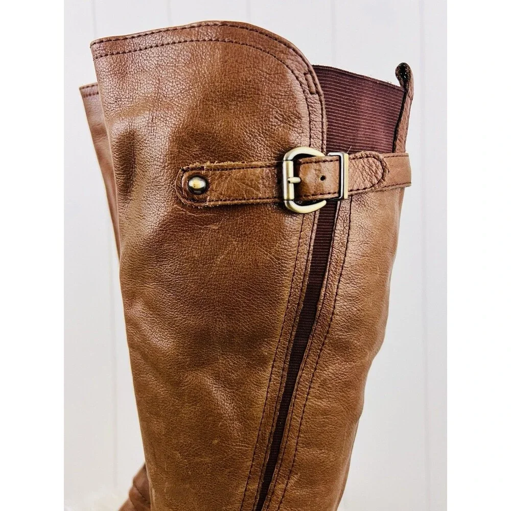 Naturalizer Jackie Brown Soft Leather Tall Riding Knee High Boots Buckled 7.5M